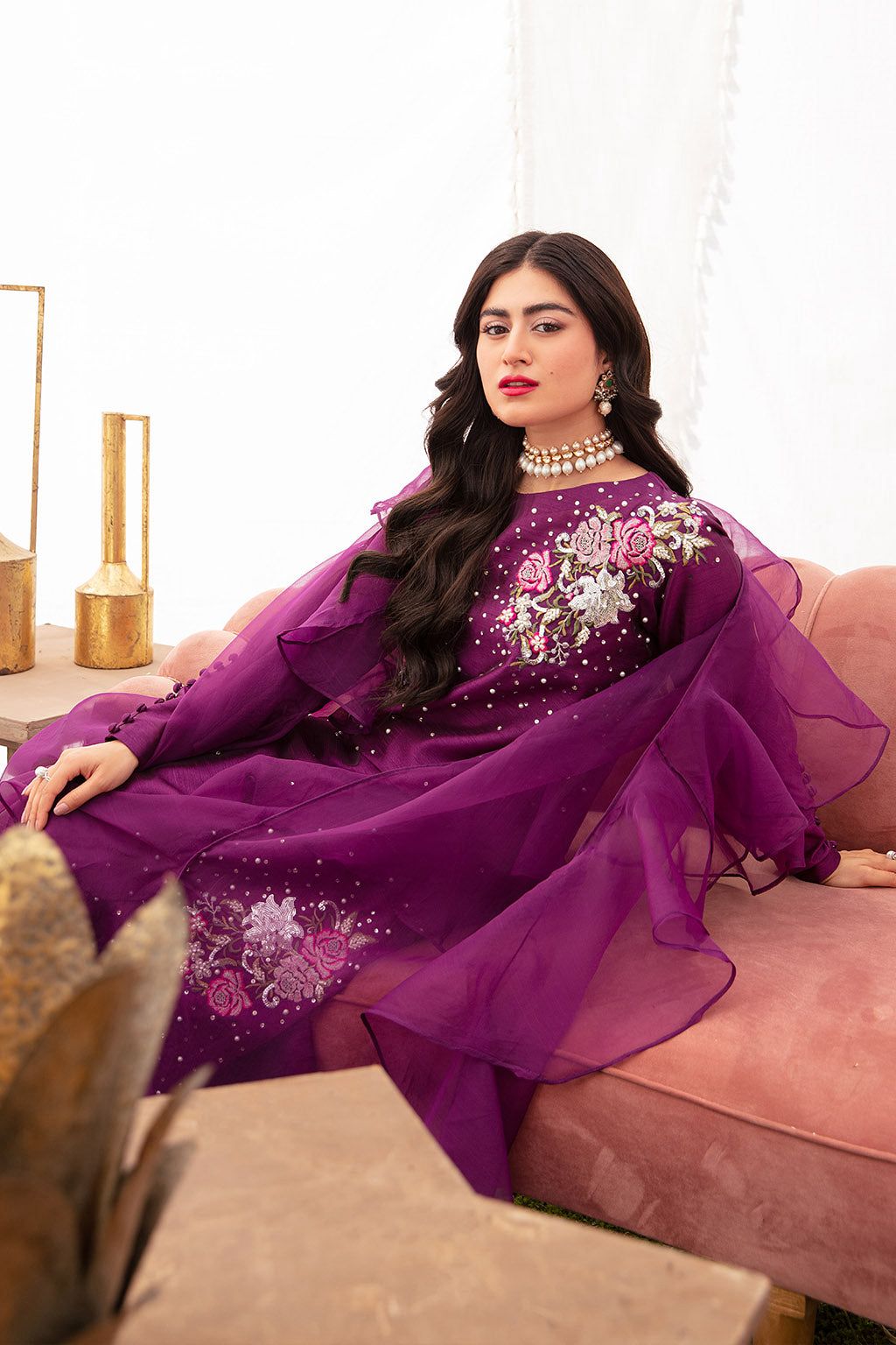 Vanya Embroidered Purple Luxury Raw Silk Dress