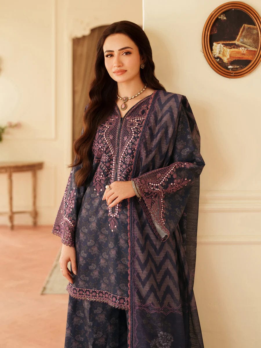 Mohagni Embroidered Navy Blue Luxury Lawn Dress