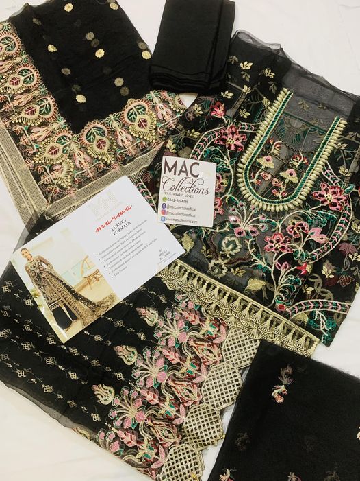 RM Embroidered Black Luxury Organza Dress