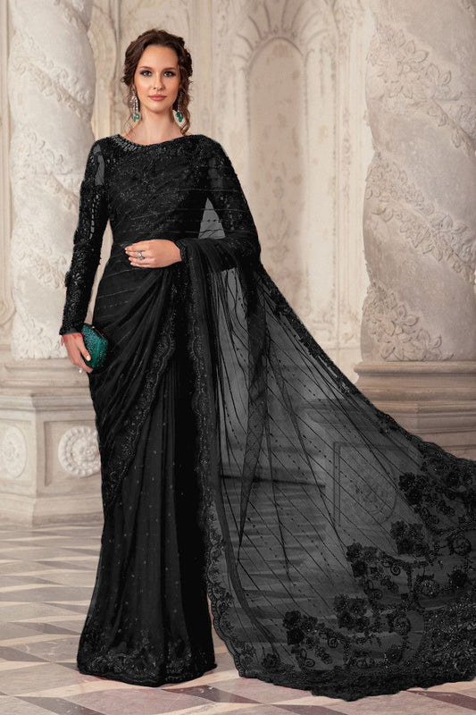 Maria B Black Saree Luxury Net Collection Replica