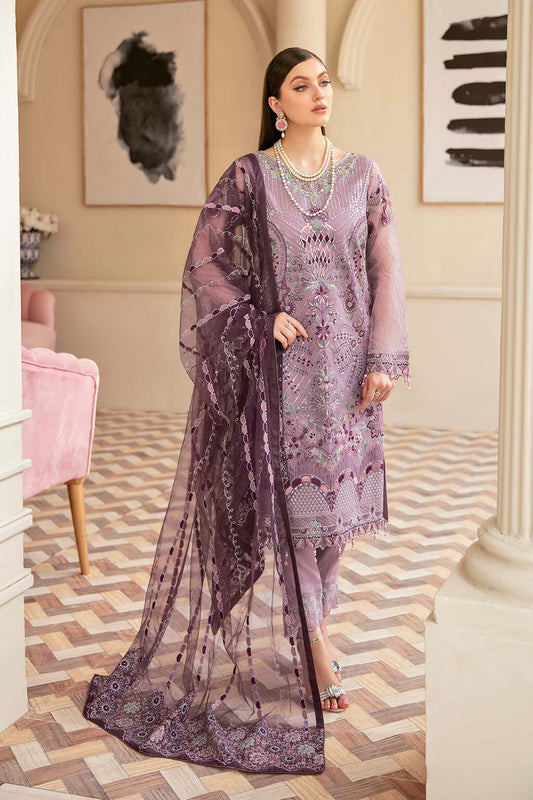 Ramsha Minhal Purple Luxury Organza Collection Replica