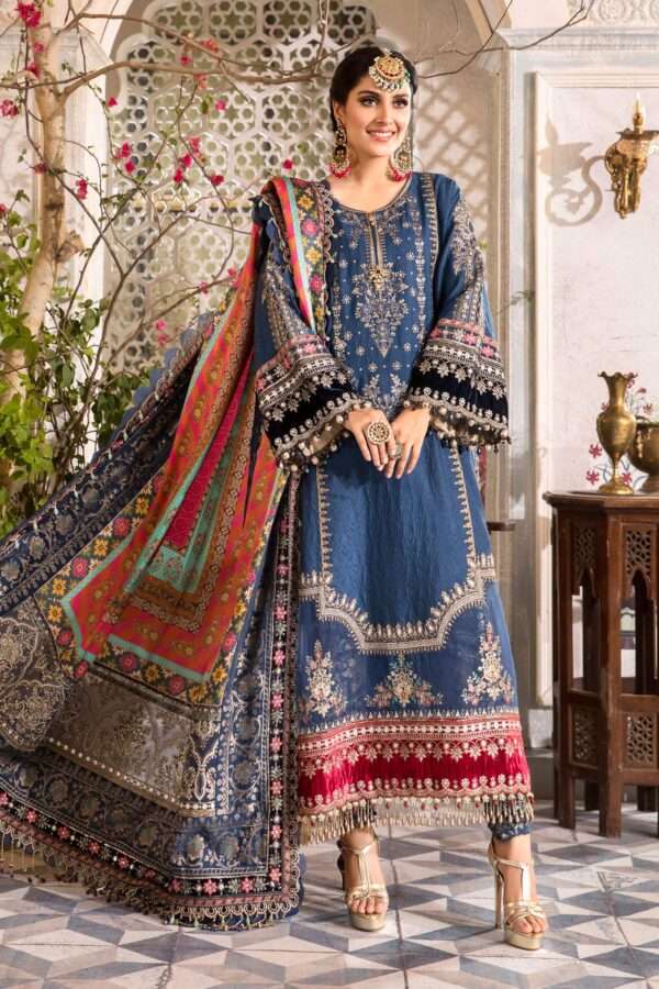 MB Embroidered Blue Luxury Chiffon Dress