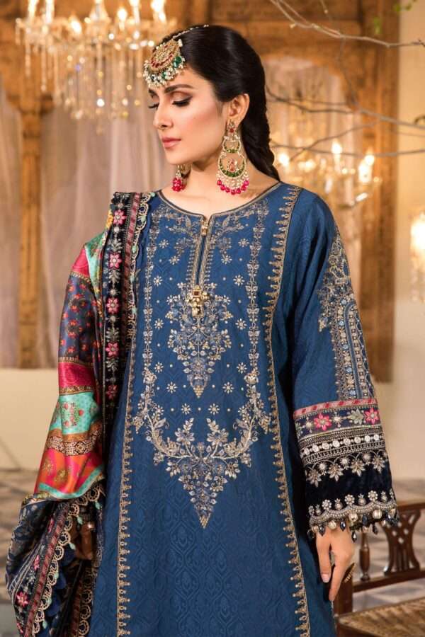 MB Embroidered Blue Luxury Chiffon Dress