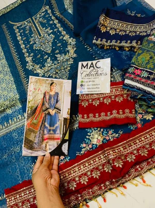 MB Embroidered Blue Luxury Chiffon Dress