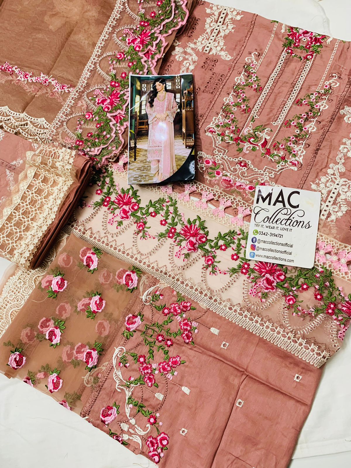 ELF Embroidered Tea Pink Luxury Lawn Dress
