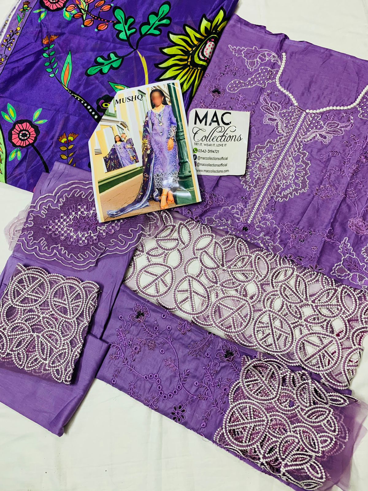 MSQ Embroidered Lilac Luxury Lawn Dress