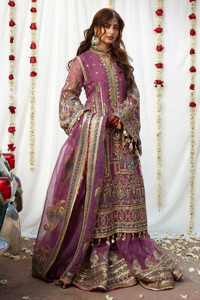 Zarlish Purple Gharara Luxury Organza Collection Replica