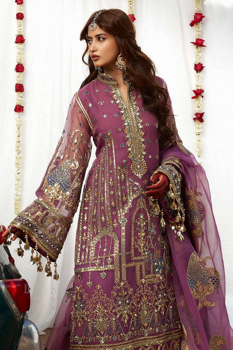 Zarlish Purple Gharara Luxury Organza Collection Replica