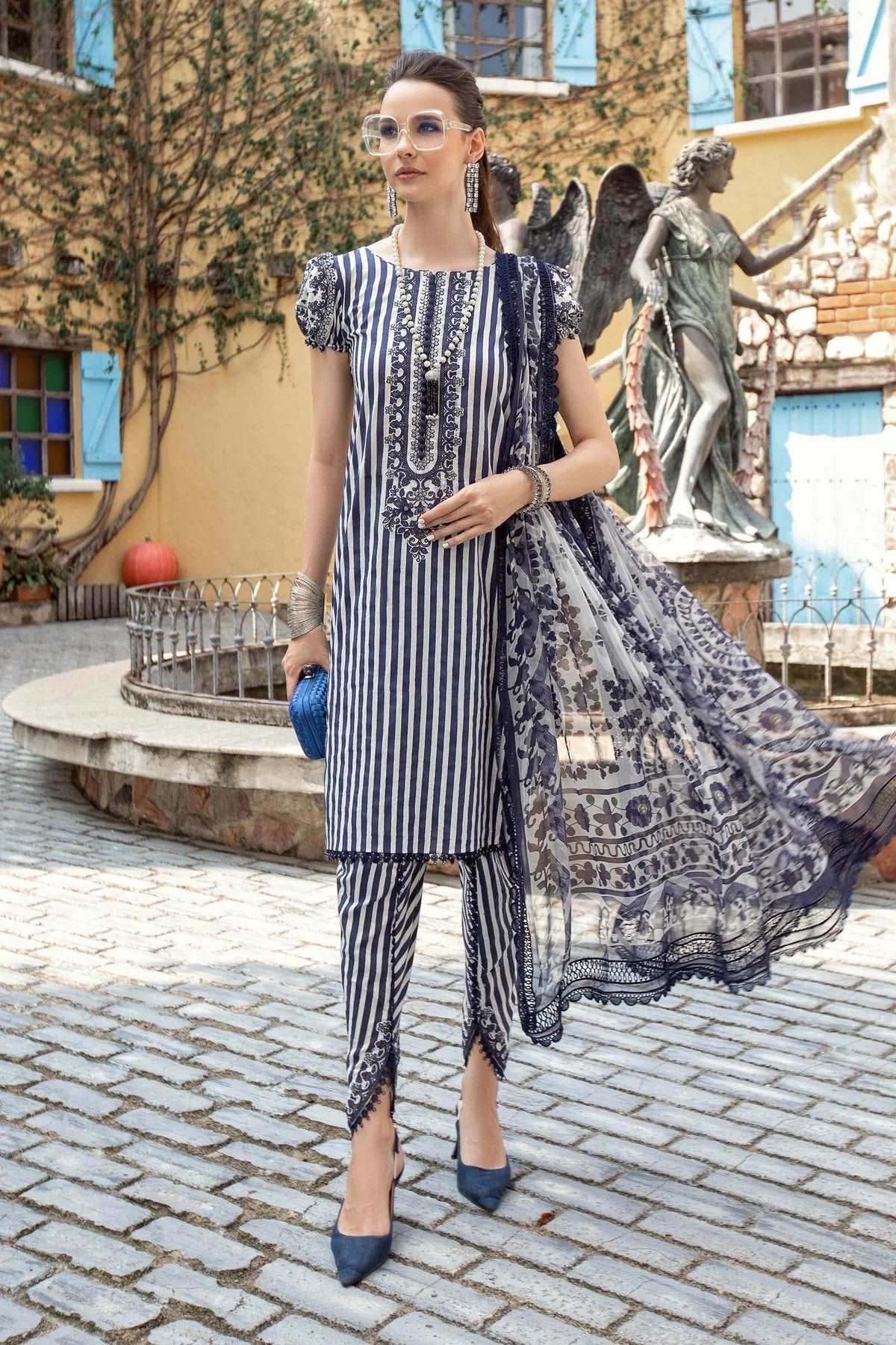 Maria B M Print Blue lining Luxury Lawn Collection Replica