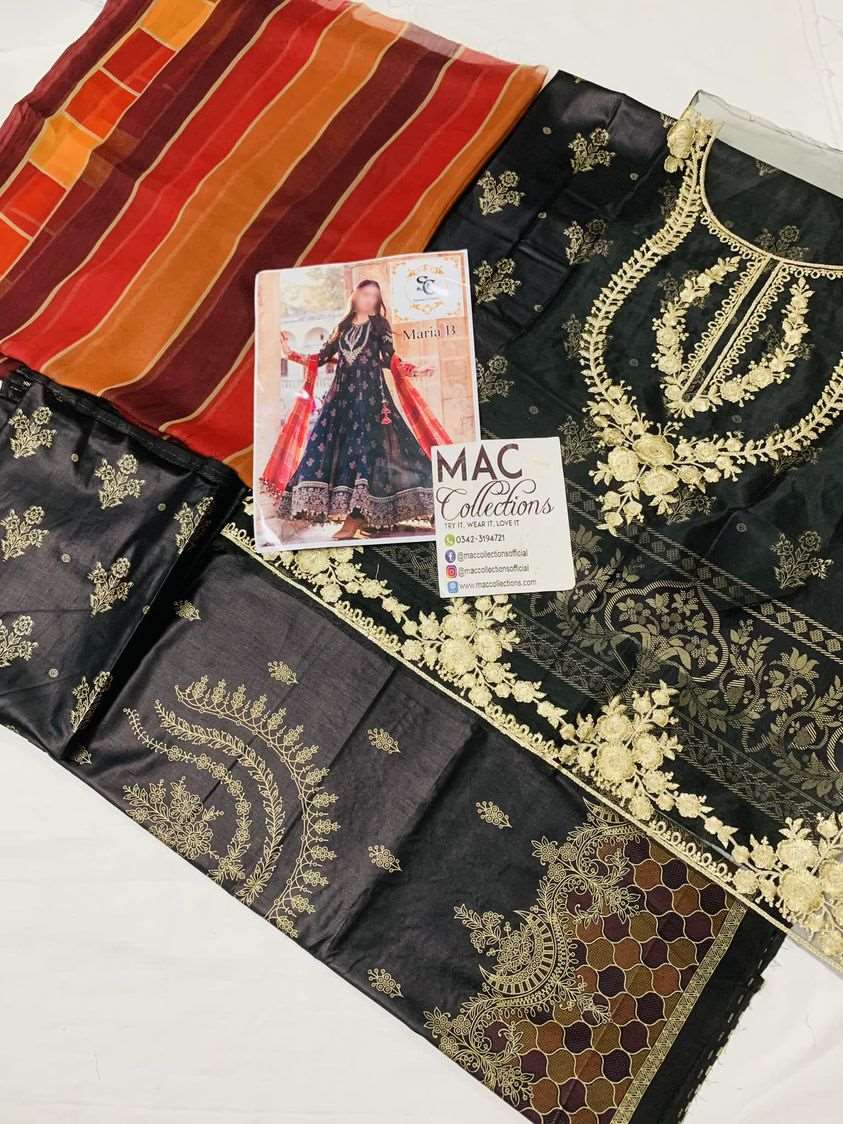 Maria B M Print Black Maroon Dupatta Luxury Lawn Collection Replica