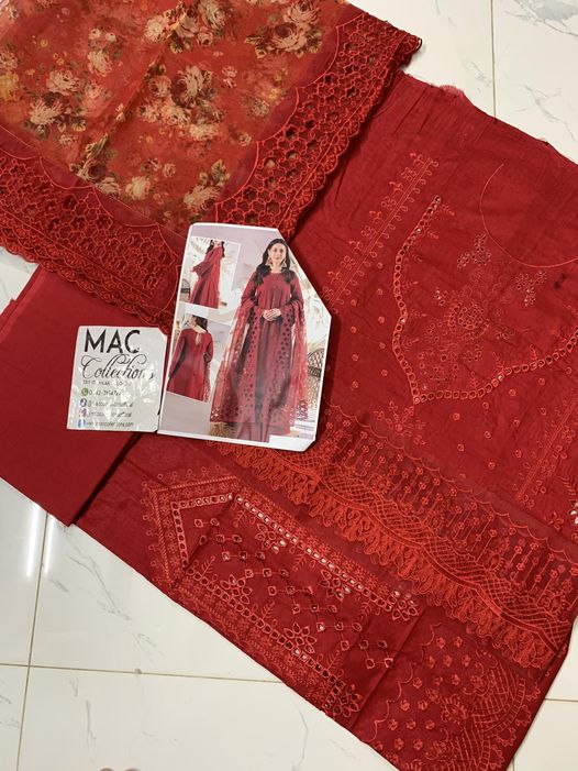 Qalamkar Red Luxury Lawn Dress