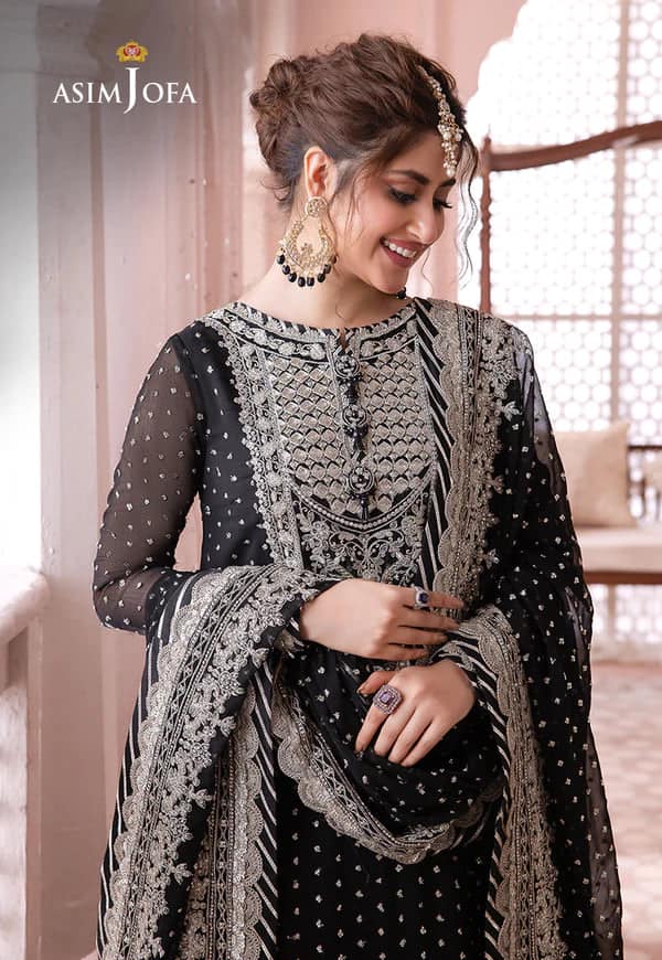 Asim Jofa Black Chiffon Lehenga