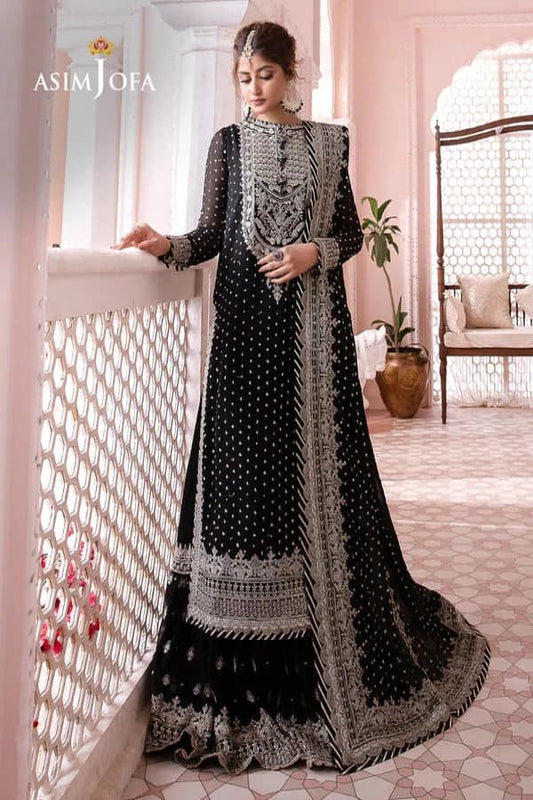 Asim Jofa Black Chiffon Lehenga