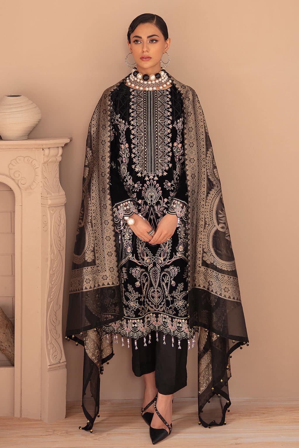 Ramsha Minhal Black Luxury Velvet Dress