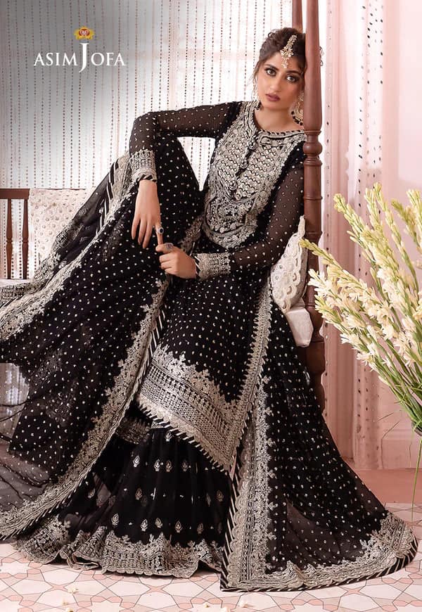 Asim Jofa Black Chiffon Lehenga