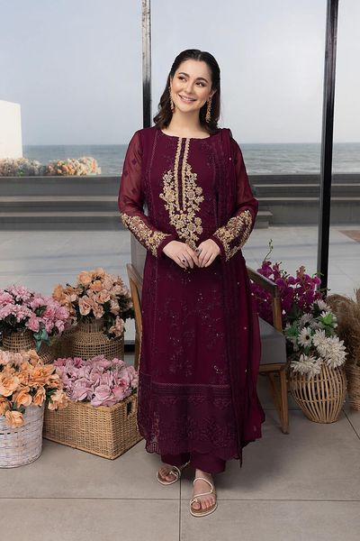 Azure Maroon Luxury Chiffon Dress - 02