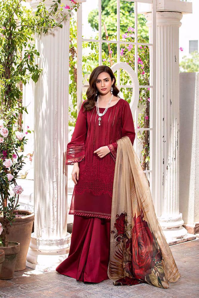 Manara Maroon Luxury Lawn Dress