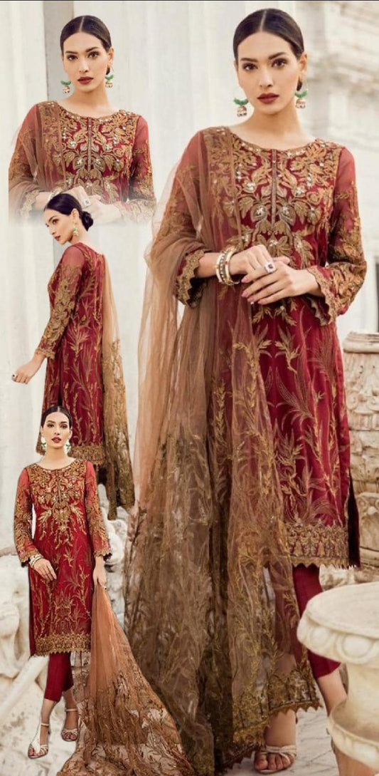 Iznik Maroon Luxury Chiffon Dress