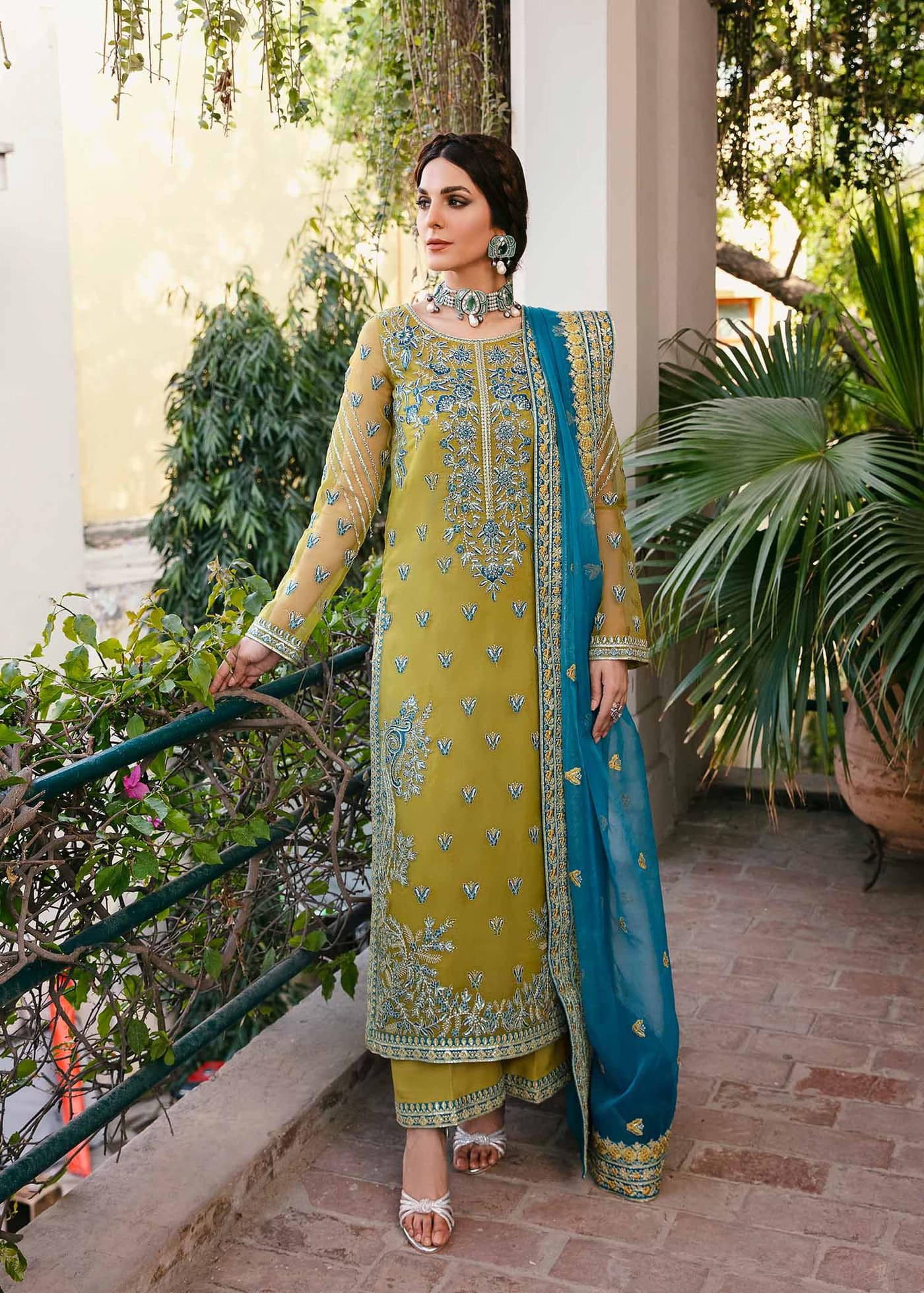 Akber Aslam Light Green Luxury Organza Dress