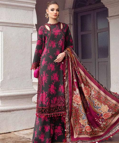 Maria B M Print Black n Maroon Luxury Lawn Dress