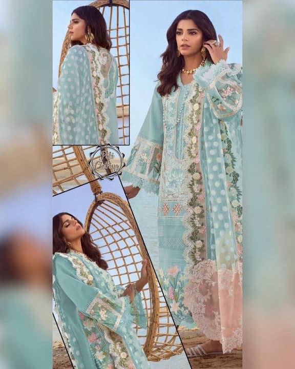 Crimson Sky Blue Luxury Lawn Dress