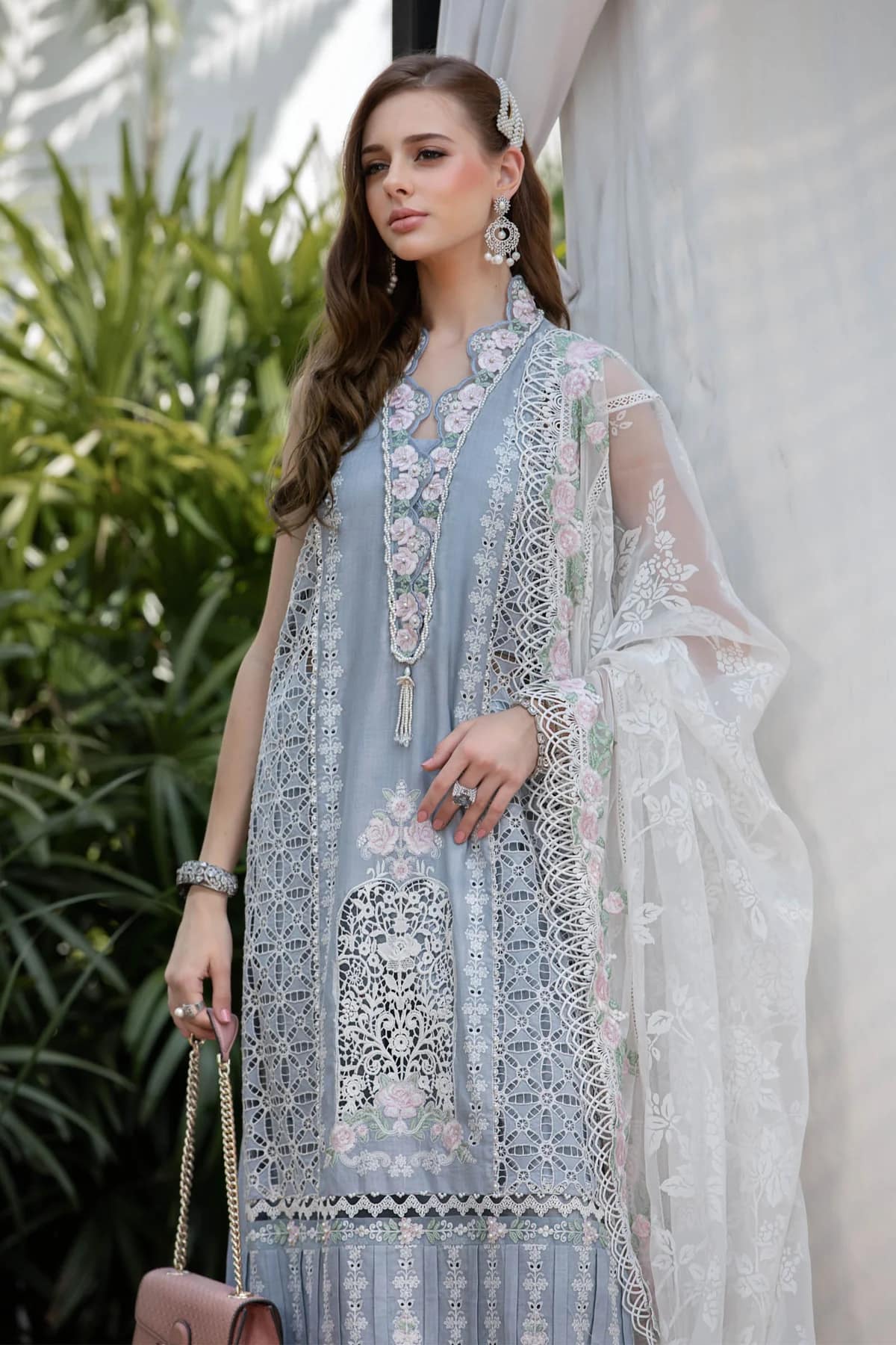 Maria B Ice Blue Luxury Lawn Dress