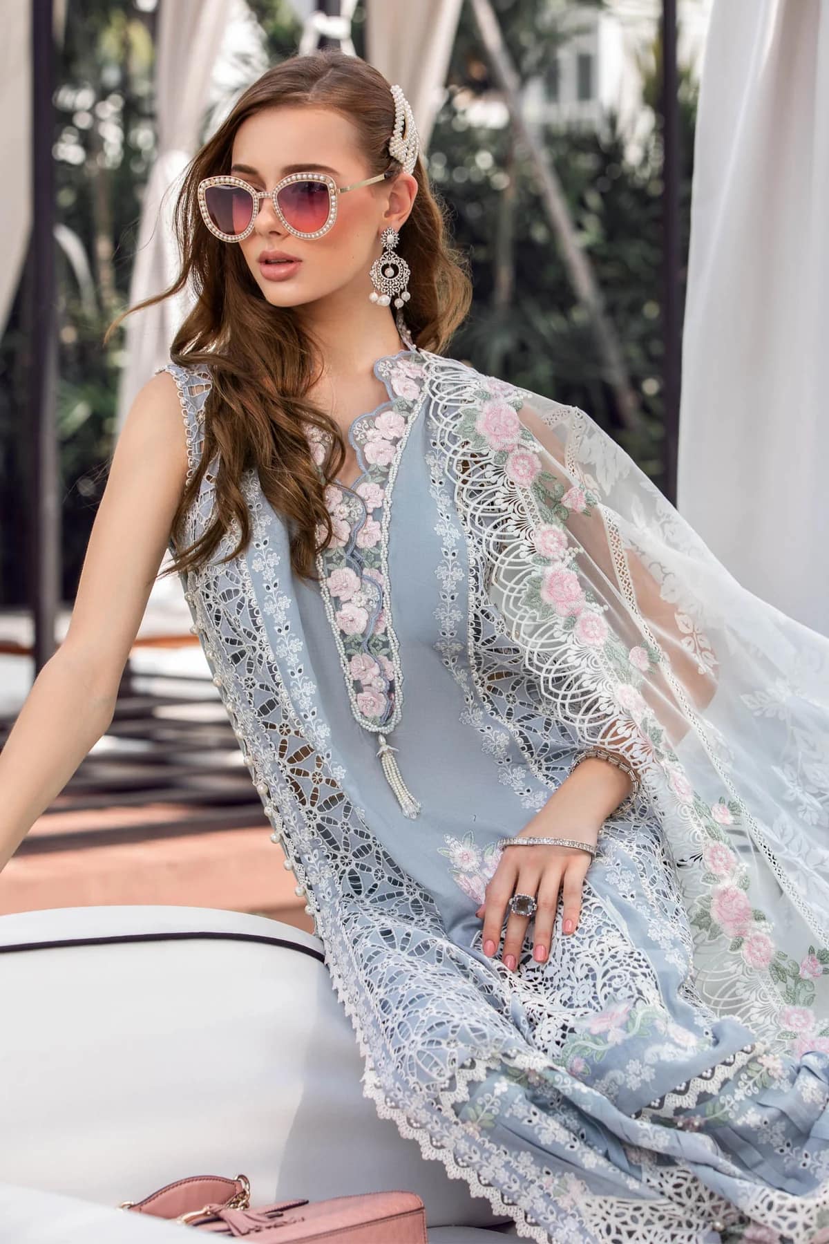 Maria B Ice Blue Luxury Lawn Dress