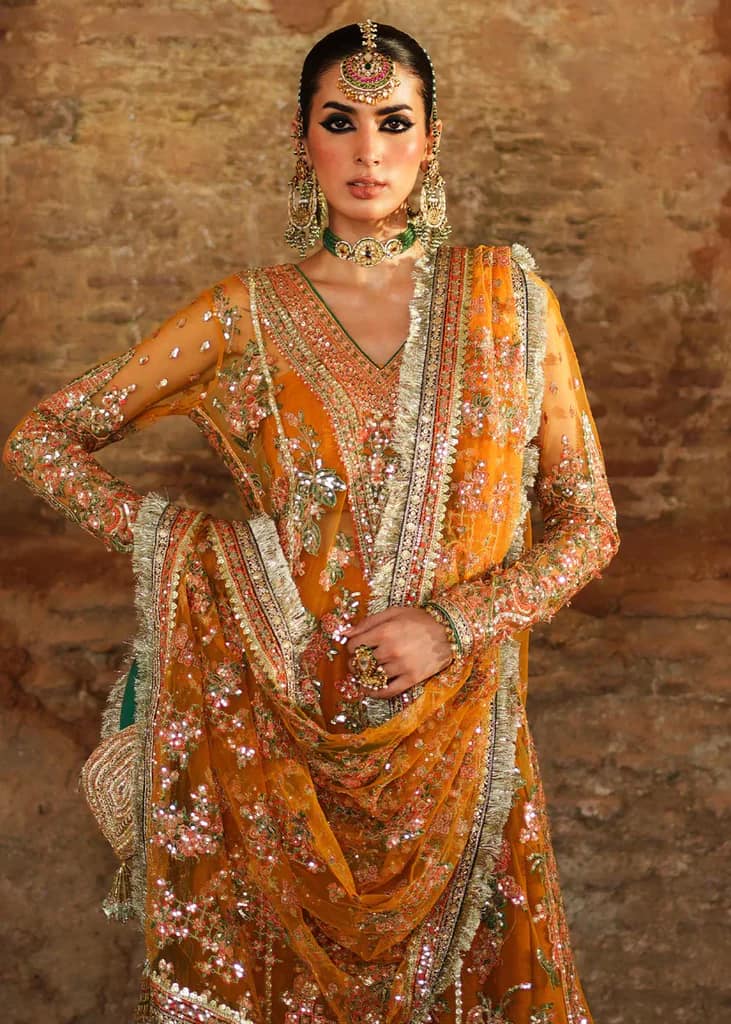 Hussain Rehar Orange Luxury Net Dress