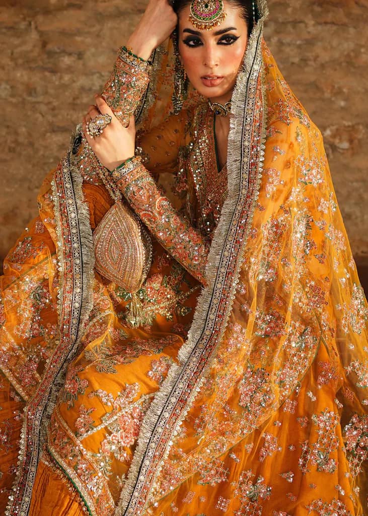 Hussain Rehar Orange Luxury Net Dress