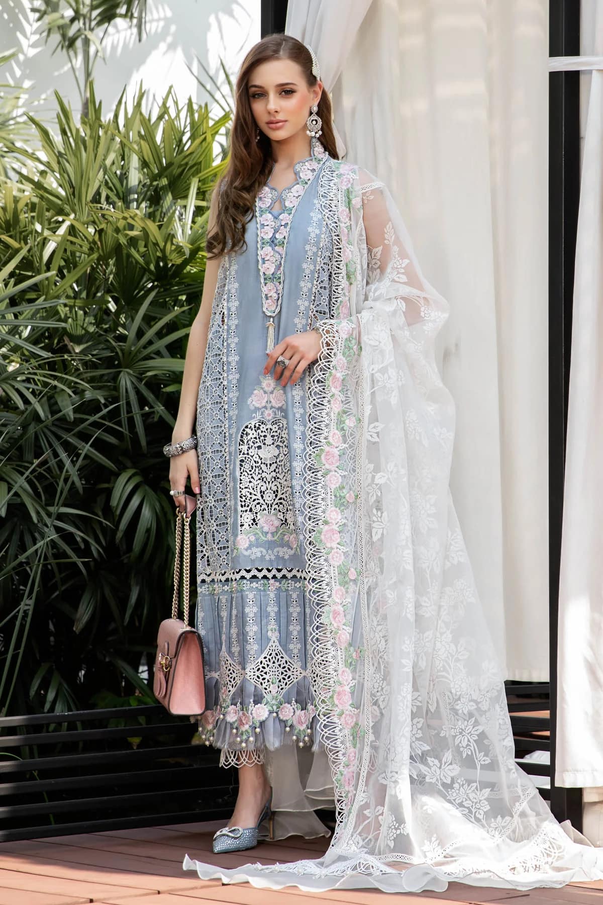 Maria B Ice Blue Luxury Lawn Dress