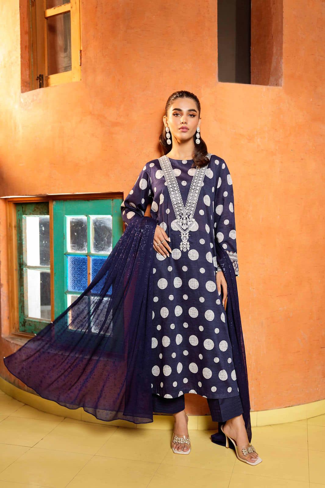 Nishat Navy Blue Luxury Lawn Dress