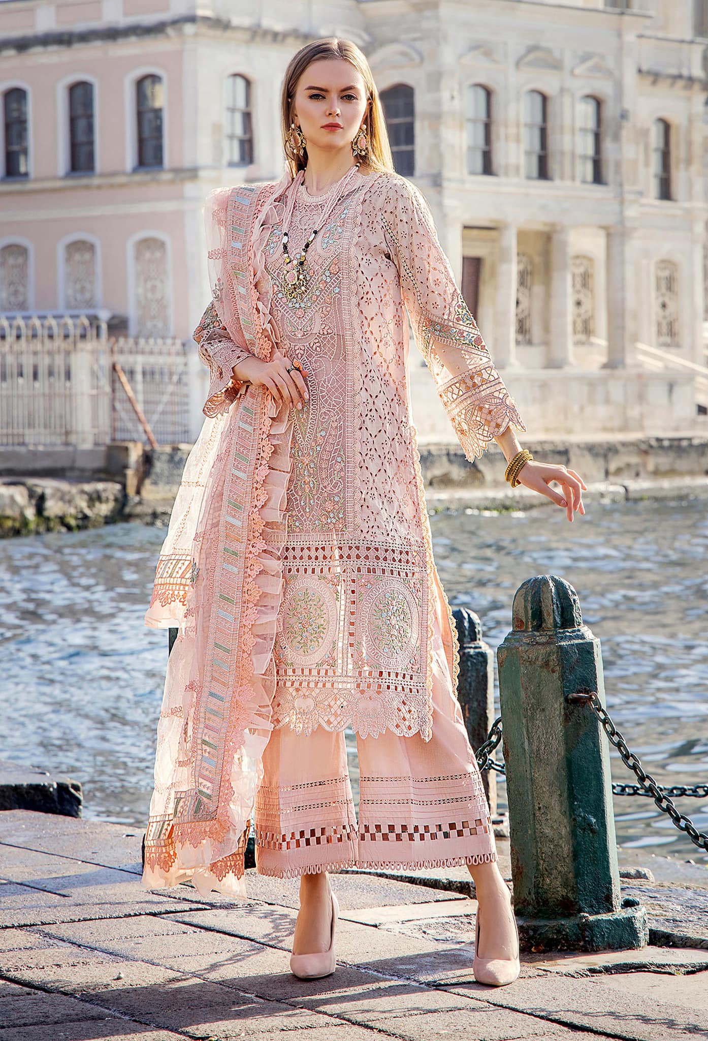 Adan Libas Tea Pink Luxury Lawn Dress