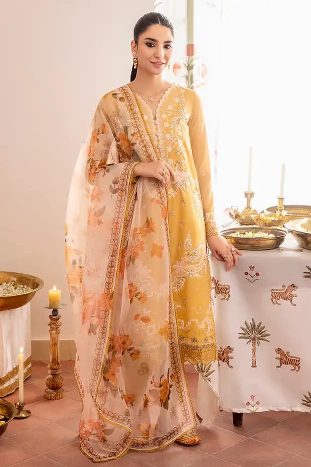 Cross Stitch Mustard Luxury Lawn Dress