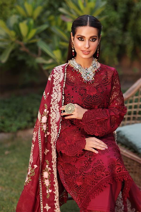 Kahf Maroon Luxury Lawn Dress