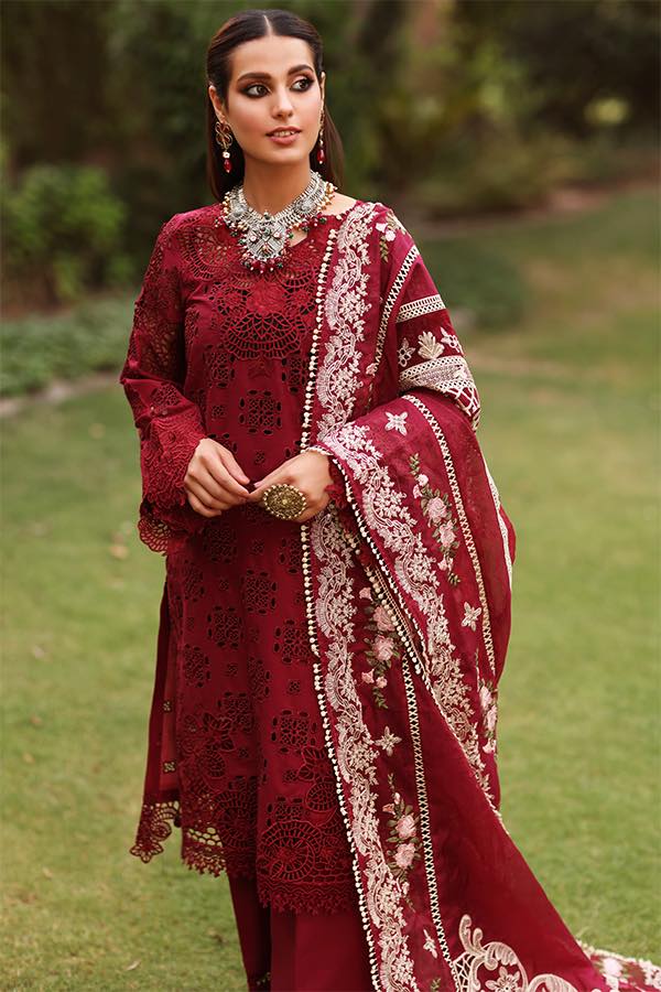 Kahf Maroon Luxury Lawn Dress