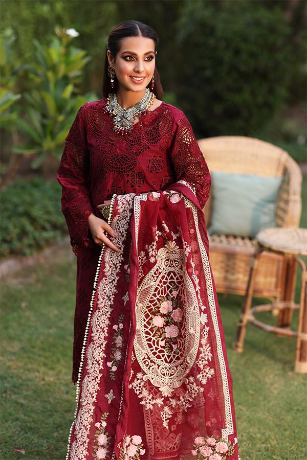 Kahf Maroon Luxury Lawn Dress