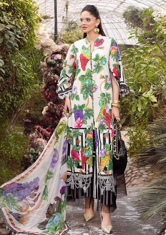 Maria B M Print White Grapes Luxury lawn Dress