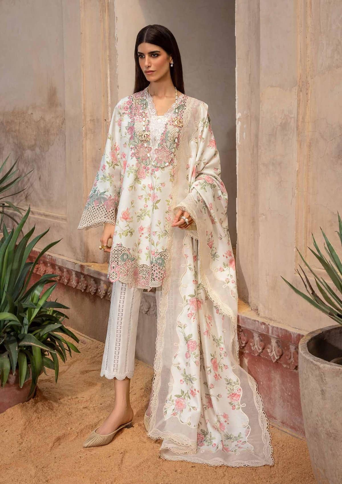 Crimson White Luxury lawn Dress