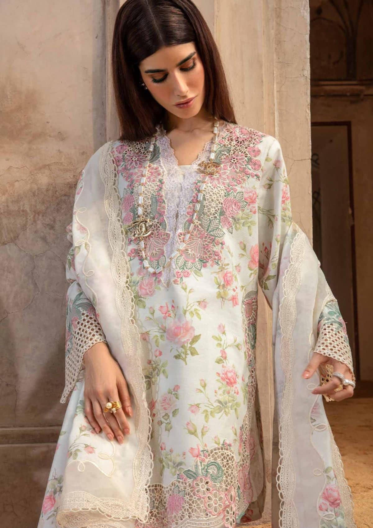 Crimson White Luxury lawn Dress