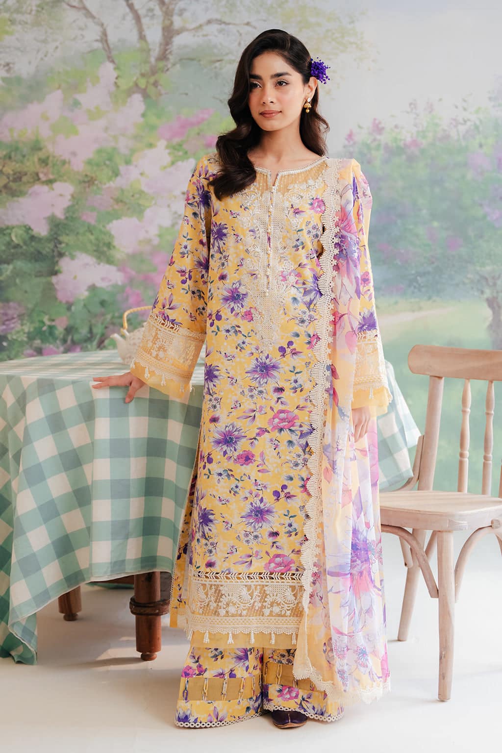 Afrozeh Yellow  Luxury Lawn Dress