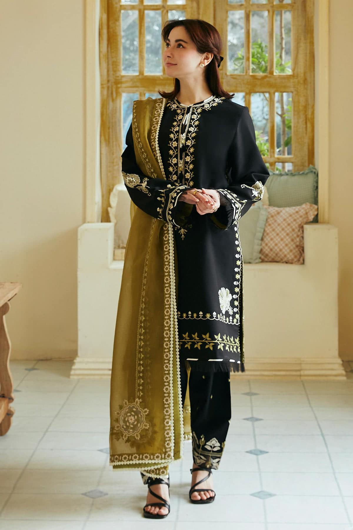 Zara Shahjahan Black n Green Luxury Lawn Dress