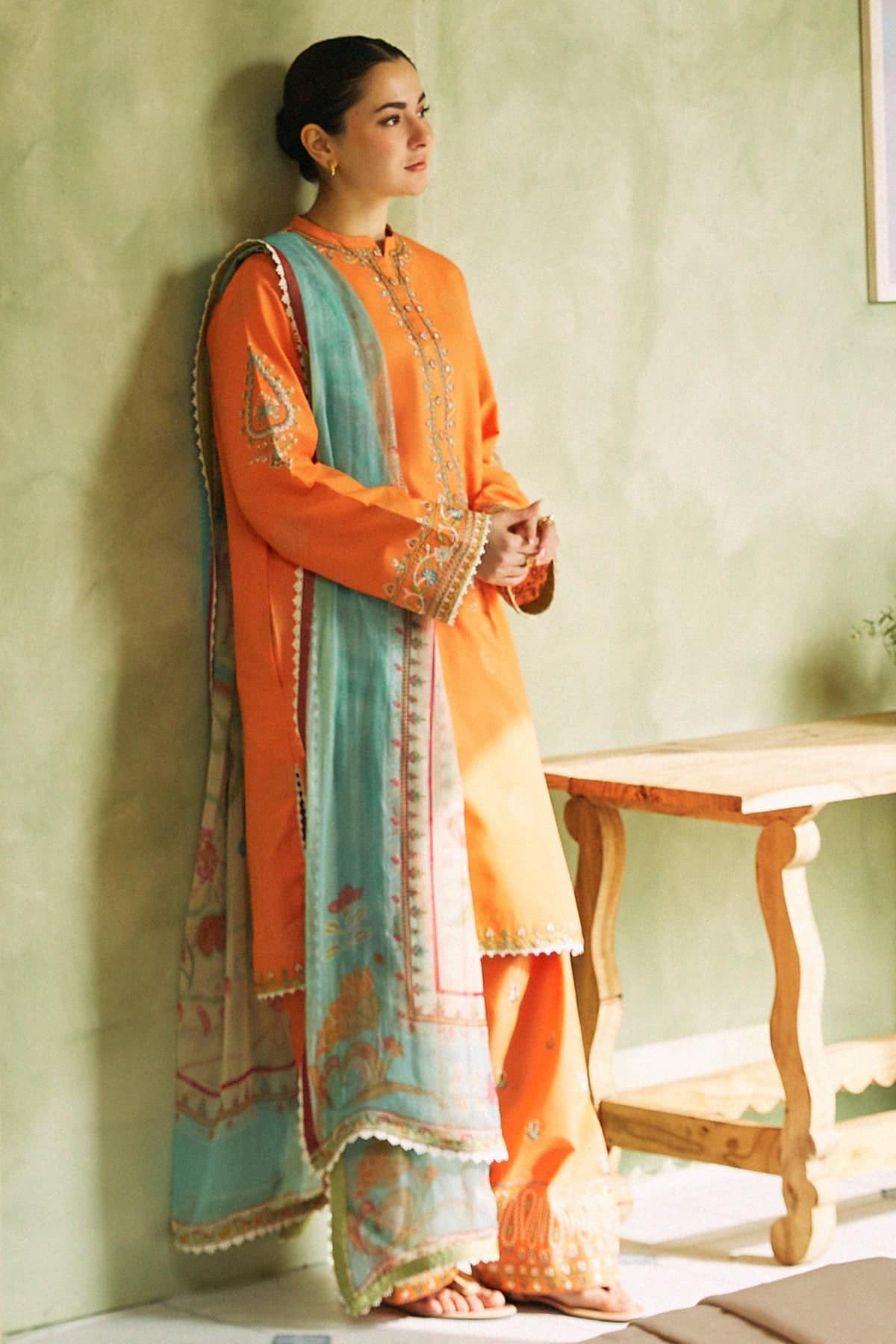 Zara Shahjahan Orange Luxury Lawn Dress