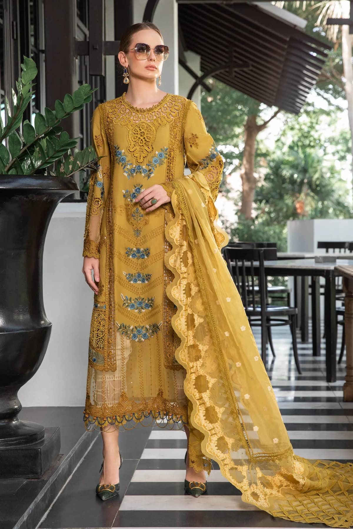 Maria B Mustard Luxury Lawn Dress