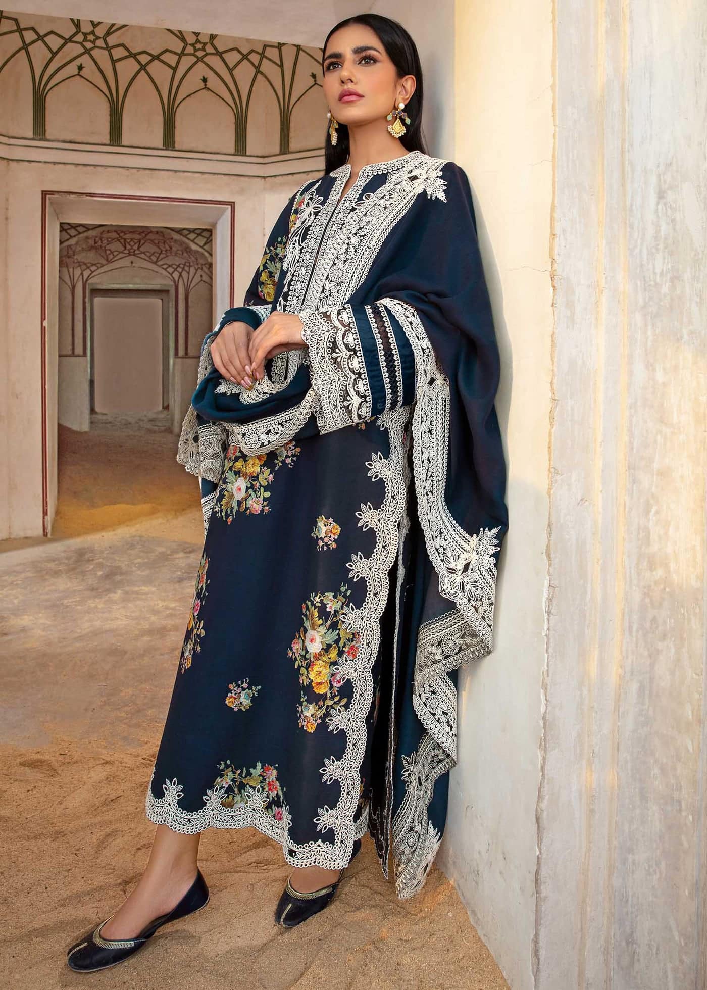 Crimson Navy Blue Luxury Lawn Dress