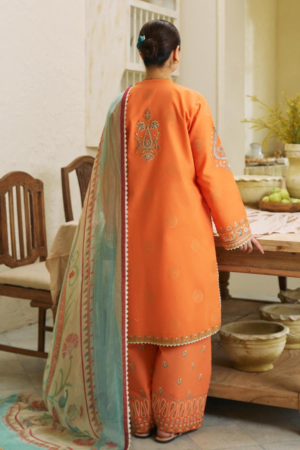 Zara Shahjahan Orange Luxury Lawn Dress