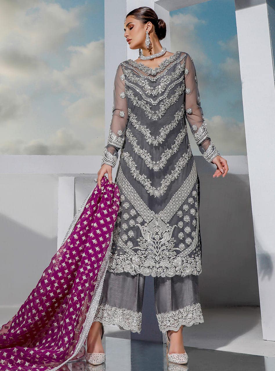 Zainab Chottani Grey Luxury Organza Dress