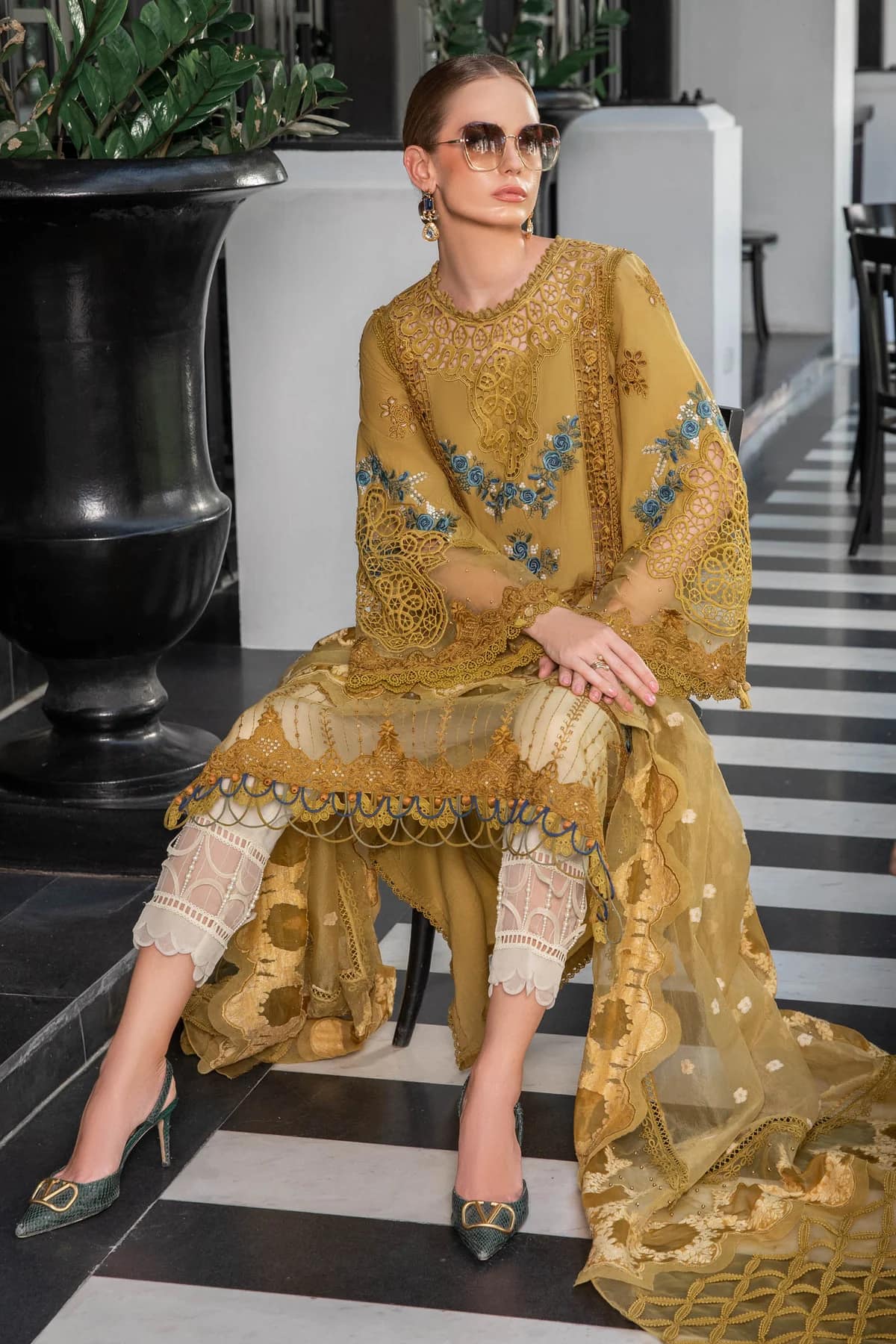 Maria B Mustard Luxury Lawn Dress