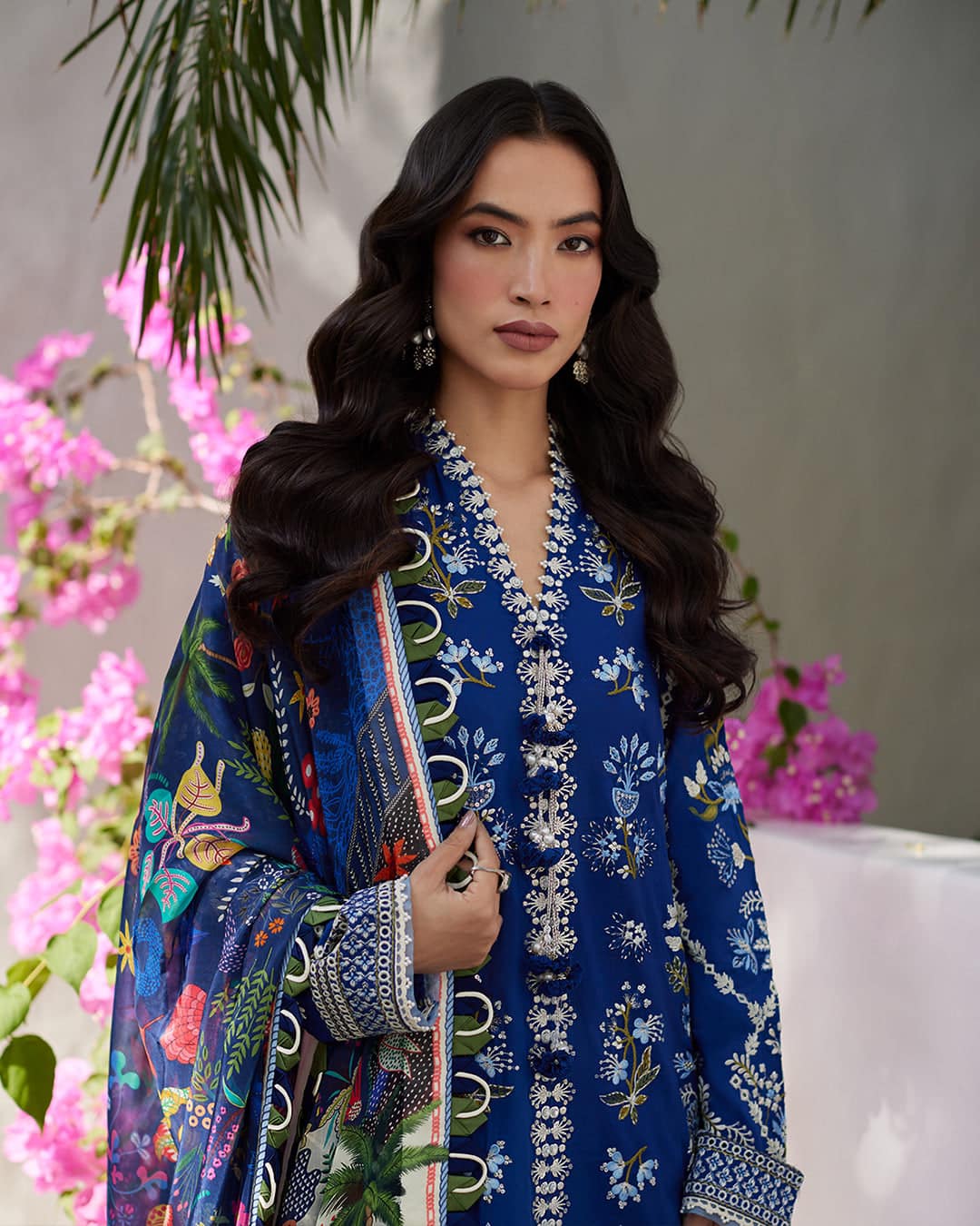 Faiza Saqlain Navy Blue Luxury Lawn Dress