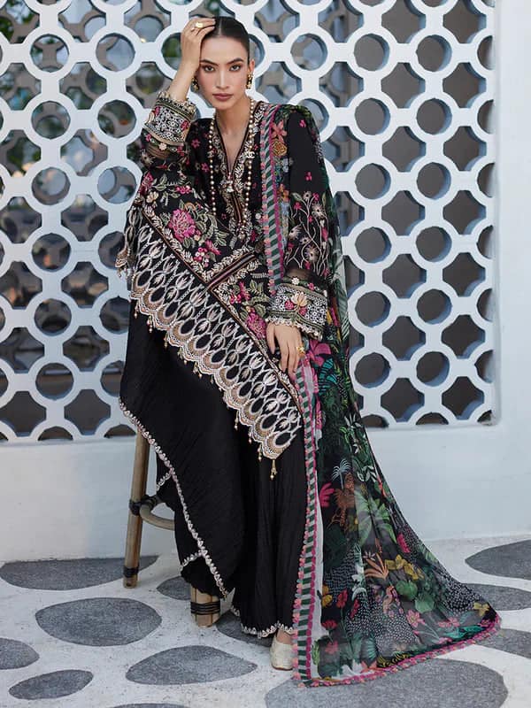 Faiza Saqlain Black Luxury Lawn Dress