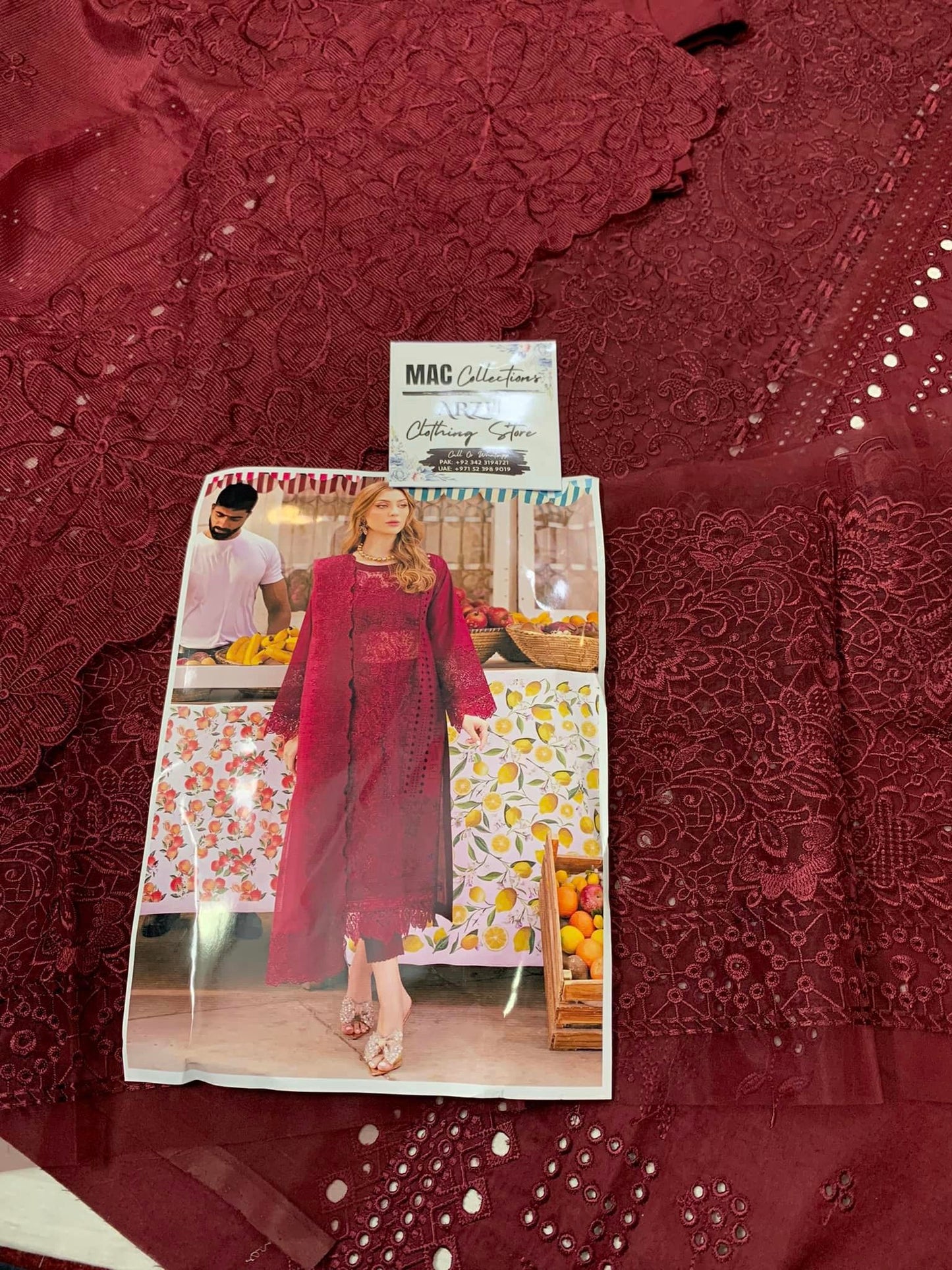 Mahnoor Maroon Luxury Lawn Dress